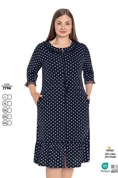 ROMEO LİFE Women's Large Size Cotton Modal Fabric Zippered Patterned Summer Dress 7794
