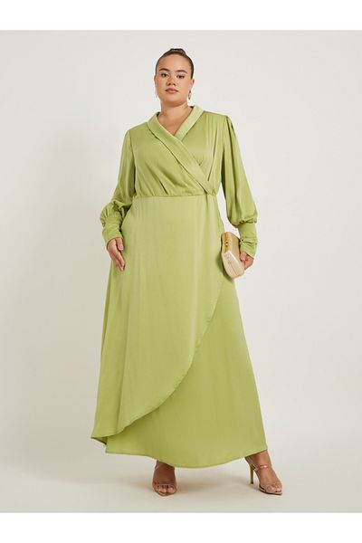 Styli Plus Size V-Neck Long Sleeves Wrap Maxi Dress