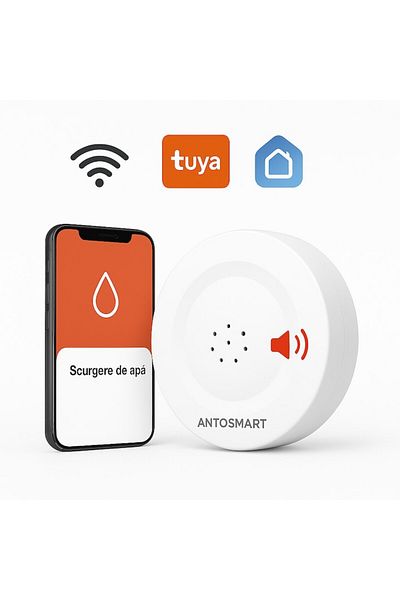 ANTOSMART Flood Sensor with 80 dB Alarm and Wi-Fi Connectivity