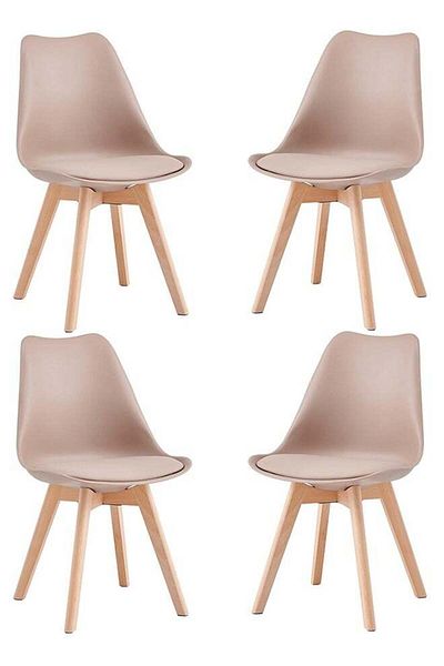 Taimi Pack of 4-Mid Century Modern Chair with Back Rest, Padded Seats and Solid Wood Legs, Beige