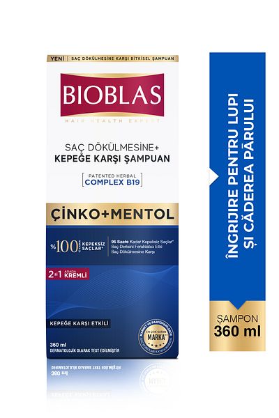 Bioblas Șampon anti-mătreață 2 în 1 - Prospețime cu mentol 360 ml