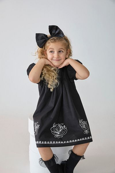 Patique Kids Rochie pentru fetiță din bumbac brodat negru