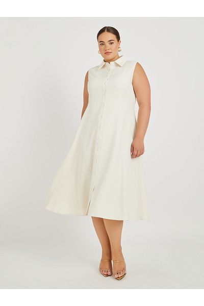 Styli Plus Size Sleeveless Shirt Midi Dress