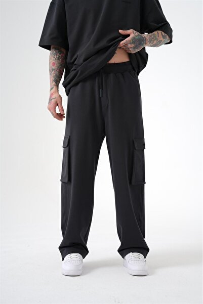 Machinist Oversize πλαϊνή τσέπη τεμάχια φαρδιά αθλητική φόρμα σκούρο ανθρακί