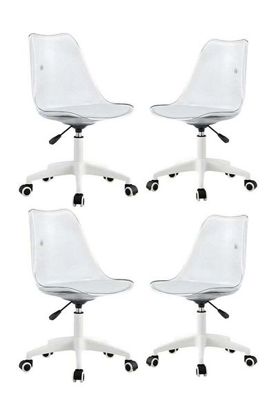 Taimi Pack of 4 Modern Desk Chair, Adjustable 360 °Swivel Armless Swivel With Wheels Clear/White