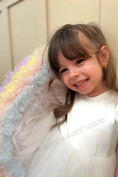 penu baby kids Λευκό Αποκριάτικο Πολύχρωμο Κοντομάνικο Βρεφικό & Κοριτσίστικο Φόρεμα - Alice