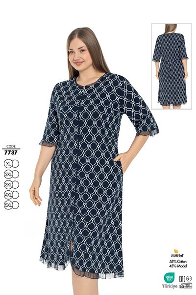 ROMEO LİFE Women's Large Size Cotton Modal Fabric Zippered Patterned Summer Dress 7737
