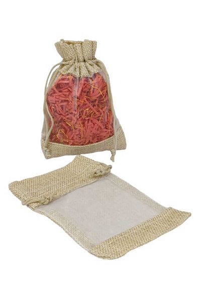 Party and Story Burlap distribution bags with a transparent front(12 pieces)L(20Ã—15CM)
