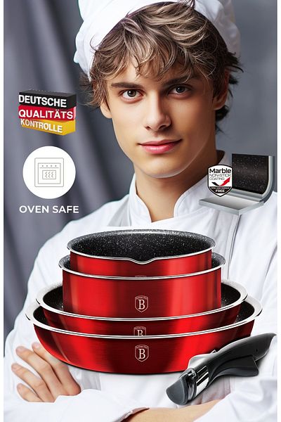 Berlinger Haus 9 Pcs Cookware Set With Removable Handle Burgundy Metallic Line