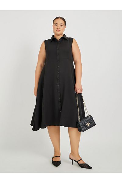 Styli Plus Size Sleeveless Shirt Midi Dress