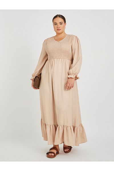 Styli Plus Size Balloon Sleeve A-Line Maxi Dress