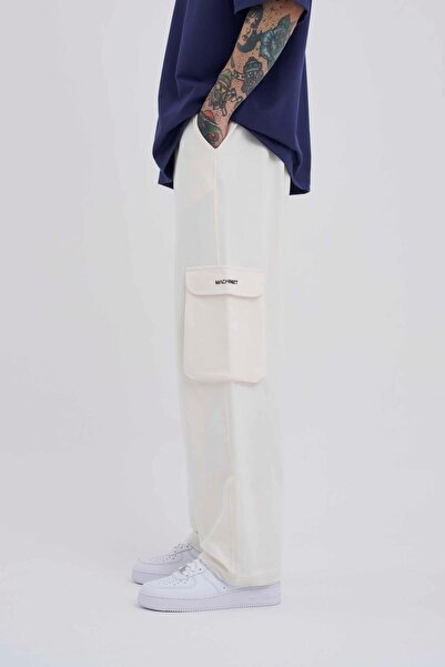 Machinist Ανδρικό φαρδύ εκρού παντελόνι Cargo Pocket Oversize