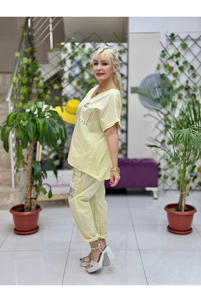 Punta Otantik Nc21763 Italian Stone Linen Suit Yellow
