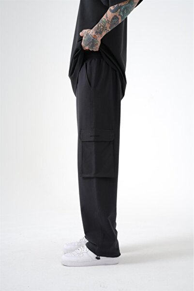 Machinist Oversize πλαϊνή τσέπη τεμάχια φαρδιά αθλητική φόρμα σκούρο ανθρακί