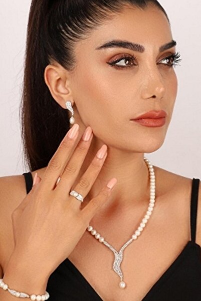 Birinci 14 Ayar Altın 7 mm Su Yolu Taşlı Doğal İnci Küpe Kolye Bileklik Yüzük...