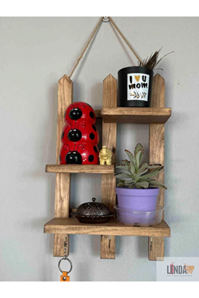 sgeteknoloji Ahşap Eskitme Desenli Anahtarlıklı Duvar Rafı (Çam Ağacından Üre...