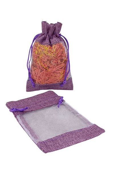 Party and Story Burlap distribution bags with a transparent front(12 pieces)M(18Ã—13CM)