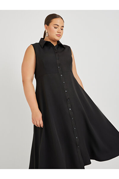 Styli Plus Size Sleeveless Shirt Midi Dress