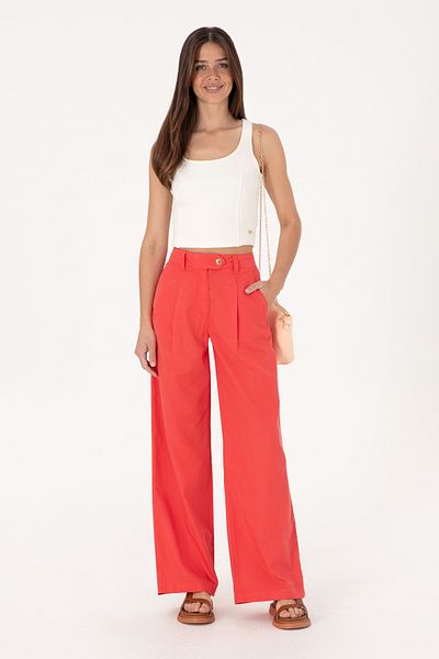 U.S. Polo Assn. Women's Red Loose Fit Canvas Trousers 50300631-Vr213