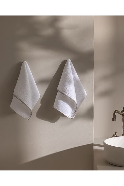 Madame Coco Aveline Crocheted 2-Piece 100% Cotton Hand Towel - White/Grey