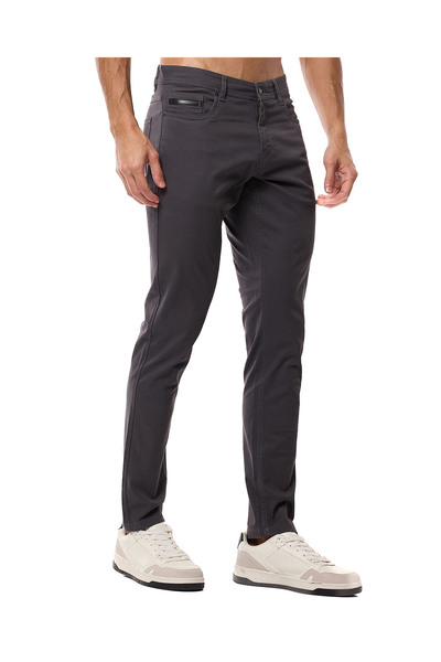 R&B Solid Slim Fit Trousers with Button Closure