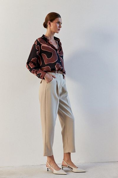 YOUR NAME Stone Colored Carrot Cut Belted Women's Trousers