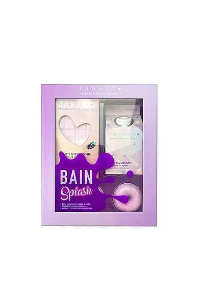 Inuwet Splash Bath gift set, bath foam, effervescent tablet and donuts, Blueberry, Inuwet 4 pcs