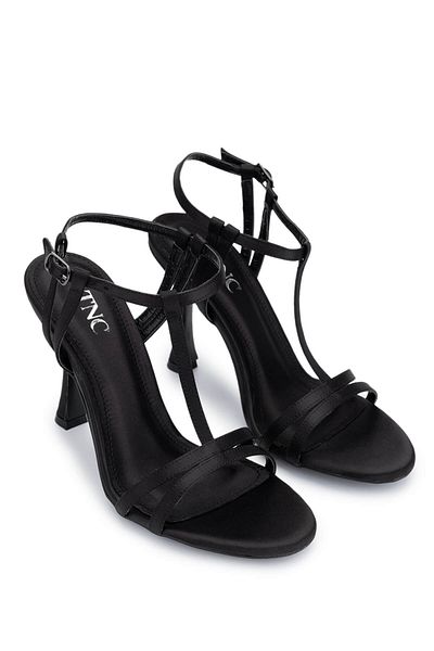 Tamer Tanca Women's Vegan Black Satin Heeled Shoes