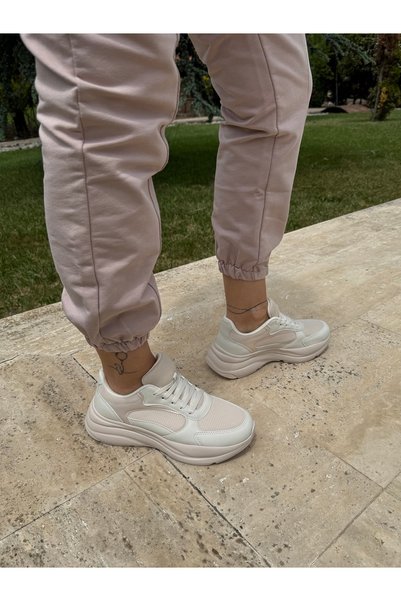 BURCU COLLECTİON Mila Breathable Lace-Up Sneaker Powder Sports Shoes