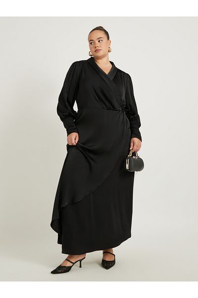 Styli Plus Size V-Neck Long Sleeves Wrap Maxi Dress