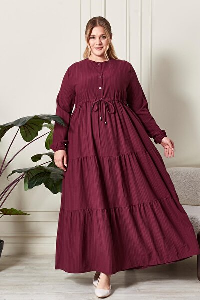 Ferace Kadın Büyük Beden Gofre Kumaş Elbise