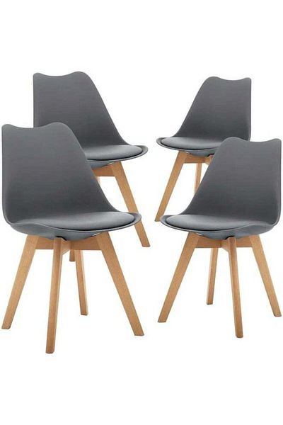 Taimi Pack of 4-Mid Century Modern Chair with Back Rest, Padded Seats and Solid Wood Legs, Gray