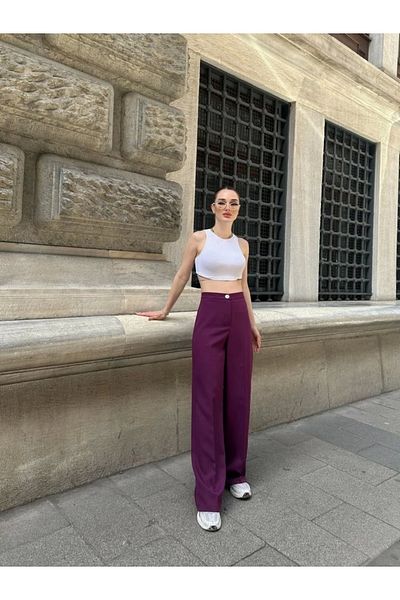 Silerra High Waist Palazzo Metal Button Pants