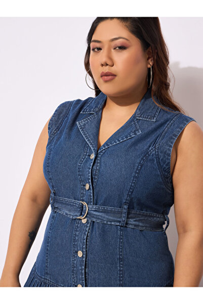 Sassafras By Styli Plus Size Buttoned Sleeveless Flared Midi Dress