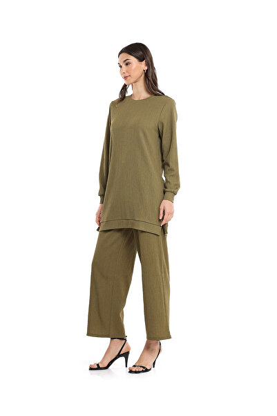 R&B Textured Wide Leg Pants with Elastic Waist