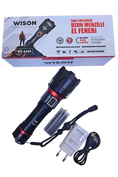 Wıson Wison Ws-6565 25 Wat 5000mah 2300 Lümen Şarjlı Uzun Menzilli El Feneri ...