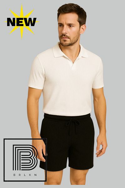 BRLKN Men's Short Sleeve Polo Neck Shorts Suit Ottoman Fabric Summer