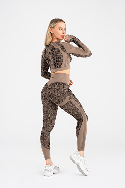 GYMXPRO Süper Esnek Push-up Detaylı Desenli Spor Uzun Kollu Takım