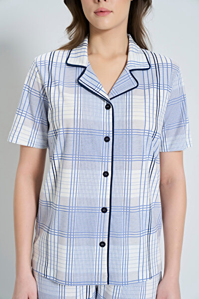 Pijadore Жіночий піжамний комплект з коротким рукавом, ґудзиками спереду та коміром з лінією