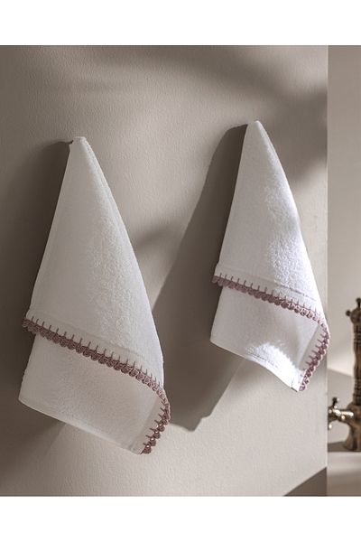 Madame Coco Camille Crochet 2-Piece 100% Cotton Hand Towels - White/Lilac