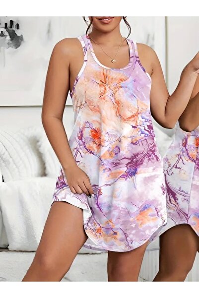 Cbm Women's Strappy Sports Collar Printed Single Jersey Dress