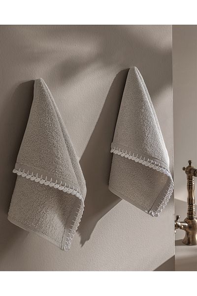 Madame Coco Camille Crochet 2-Piece 100% Cotton Hand Towel - Gray/White