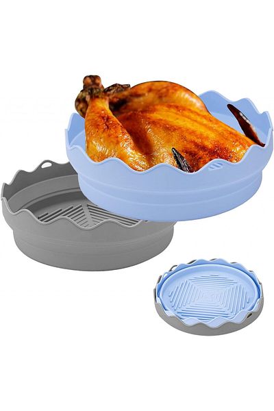 Fubullish Set of 2 foldable baskets for Fubullish air fryer, silicone, blue/gray, 22.1 x 7 x 21.8 cm