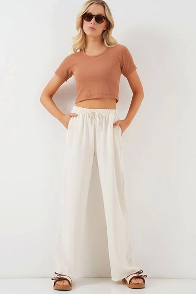 Silerra High Waist Wide Leg Trousers - Cream