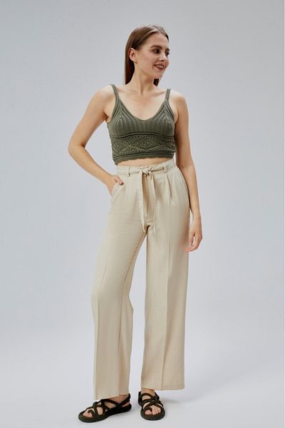 Jamila Linen Summer Women's Trousers with Elastic Waist and Belt