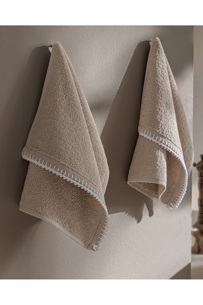 Madame Coco Aveline Crocheted 2-Piece 100% Cotton Hand Towel - Beige/White