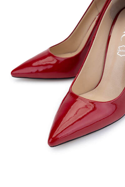 Tamer Tanca Kadın Hakiki Deri Kırmızı Rugan Topuklu Ayakkabı
