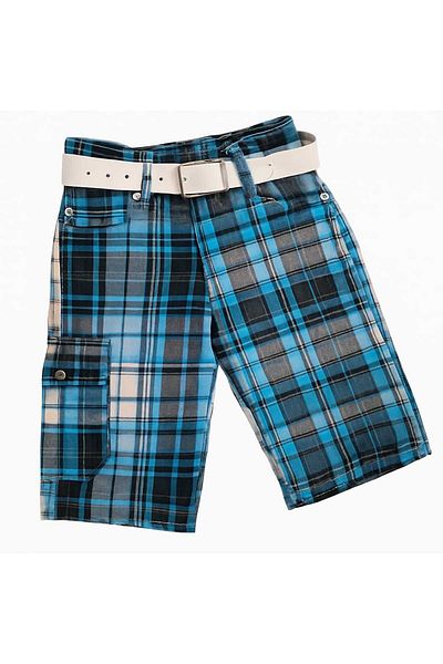 Naz Boy's Blue Linen Bermuda Shorts-Belt Detail