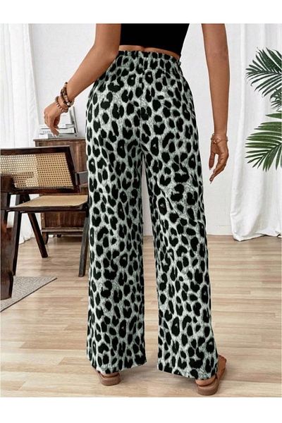 Silerra Pantaloni de damă din țesătură din jerseu cu talie elastică cu model leopard