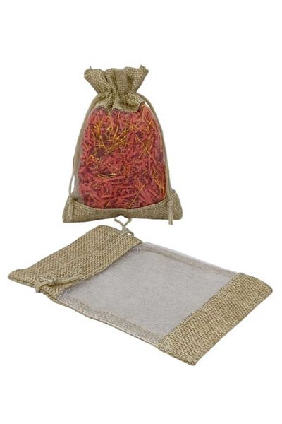 Party and Story Burlap distribution bags with a transparent front(12 pieces)M(18Ã—13CM)